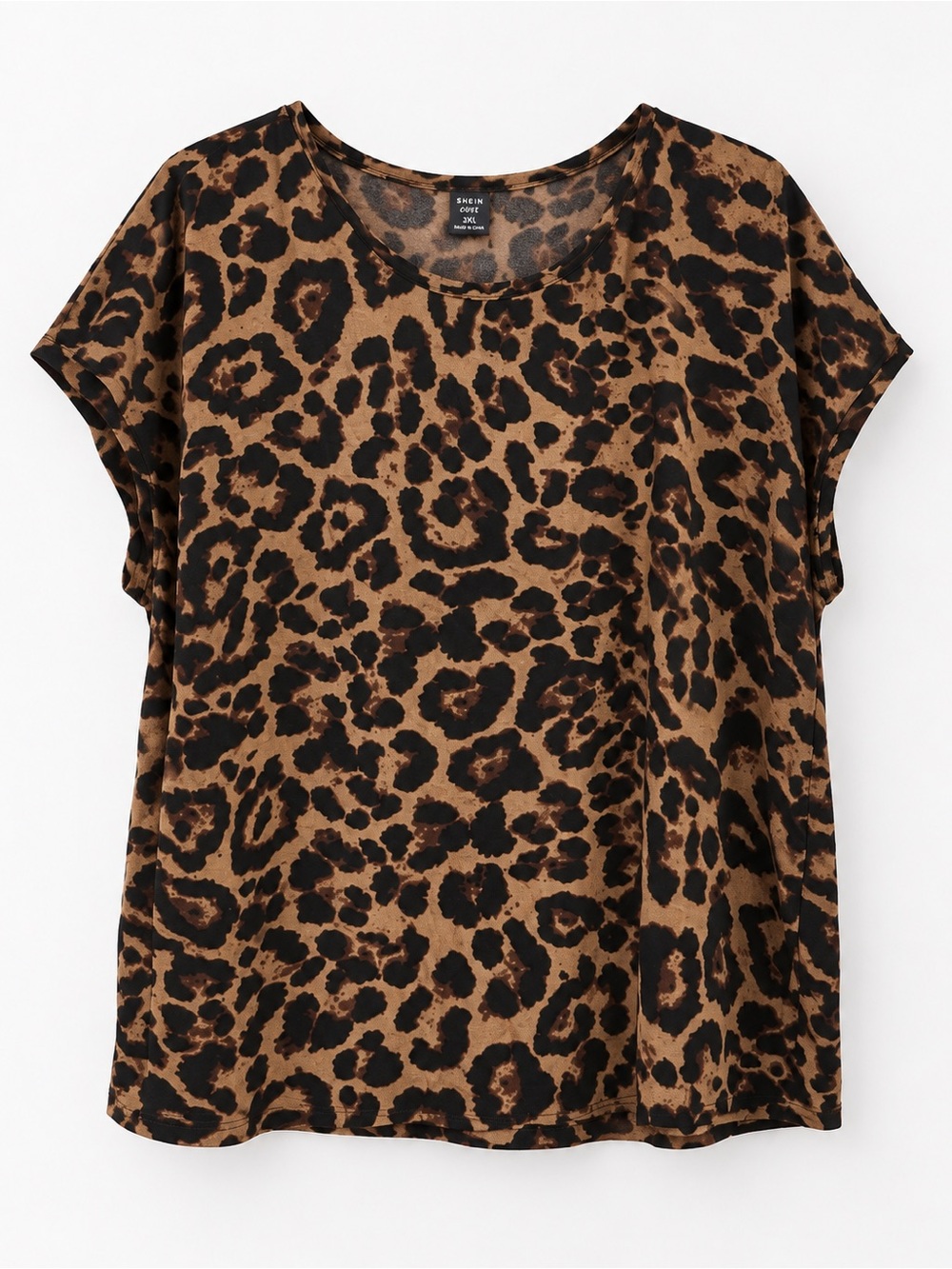 SHEIN Curve 3XL Leopard Print Short Sleeve Top Plus Size Animal Print Blouse